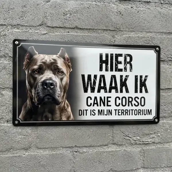 Metalen Waakbord Cane Corso - Hier Waak Ik