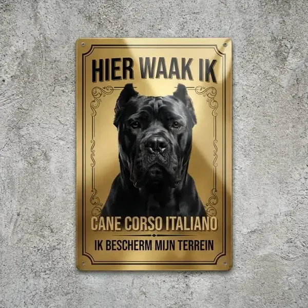 Metalen Waakbord Cane Corso - Hier Waak Ik