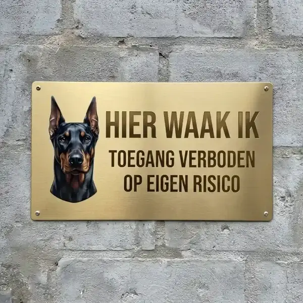 Metalen Waakbord Dobermann - Hier Waak Ik