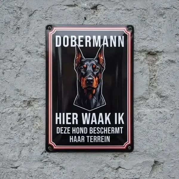 Metalen Waakbord Dobermann - Hier Waak Ik