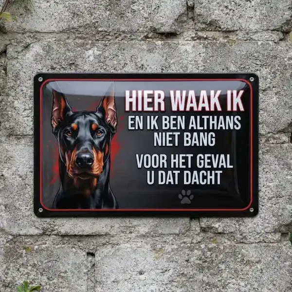 Metalen Waakbord Dobermann - Hier Waak Ik