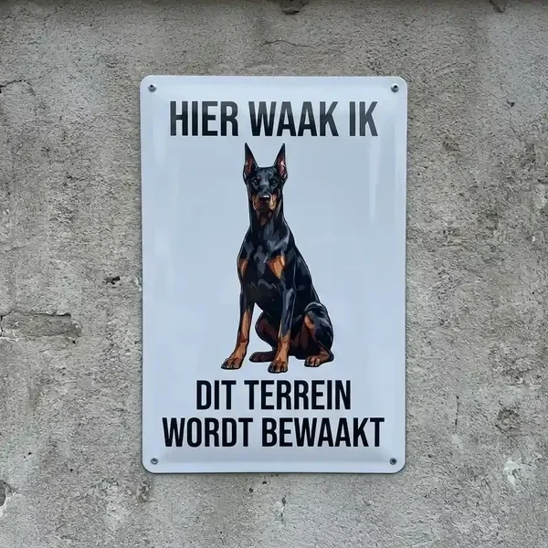 Metalen Waakbord Dobermann - Hier Waak Ik