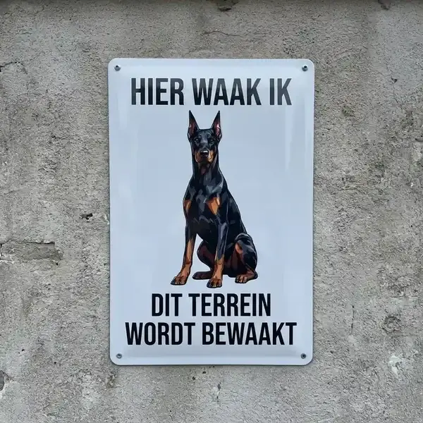 Metalen Waakbord Dobermann - Hier Waak Ik