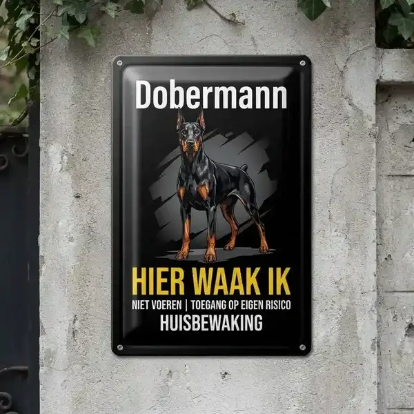 Metalen Waakbord Dobermann - Hier Waak Ik