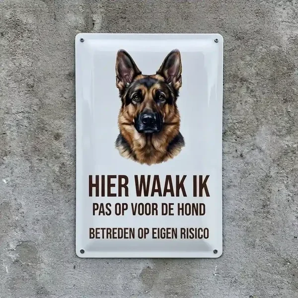 Metalen Waakbord Duitse Herder - Hier Waak Ik