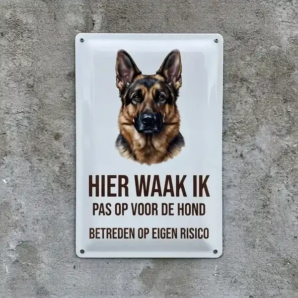 Metalen Waakbord Duitse Herder - Hier Waak Ik
