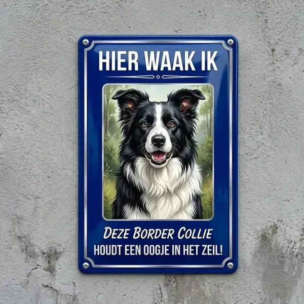 Metalen Waakbord Border Collie – Hier Waak Ik