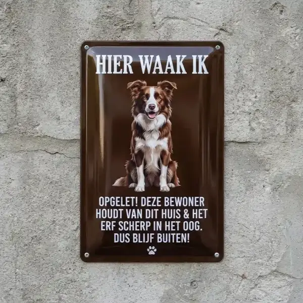 Metalen Waakbord Border Collie – Hier Waak Ik