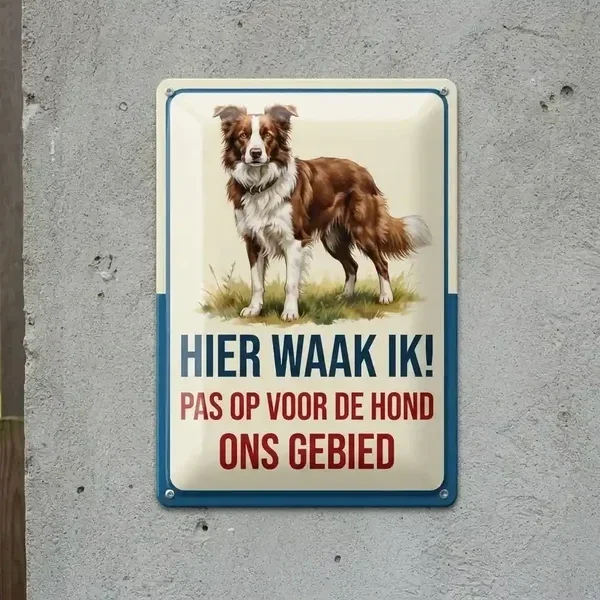 Metalen Waakbord Border Collie - Hier Waak Ik | Waakborden.be