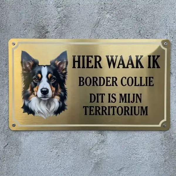 Metalen Waakbord Border Collie - Hier Waak Ik