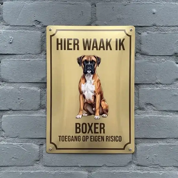 Metal Waakbord Boxer - Hier Waak Ik
