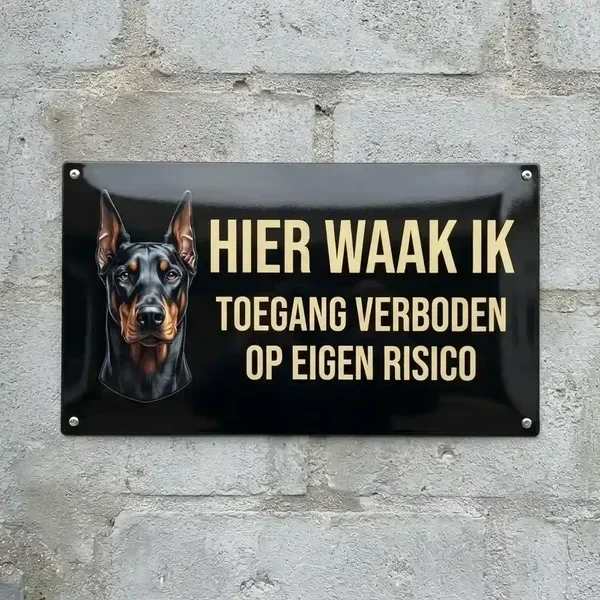 Metalen Waakbord Dobermann - Hier Waak Ik