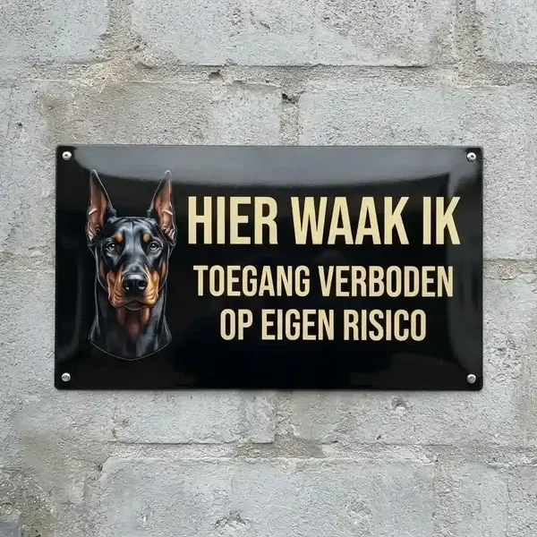 Metalen Waakbord Dobermann - Hier Waak Ik