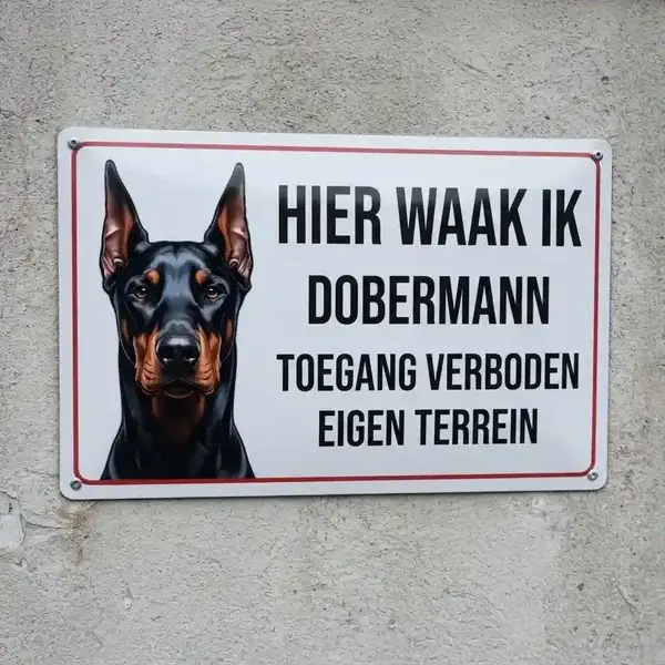 Metalen Waakbord Dobermann - Hier Waak Ik