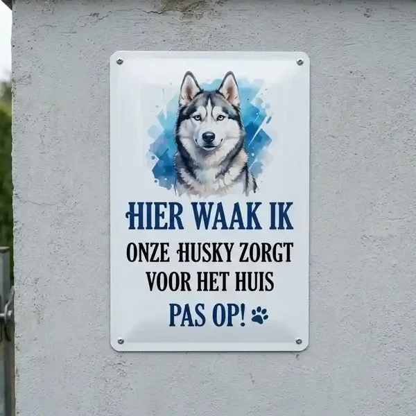 Metalen Waakbord Husky - Hier Waak Ik