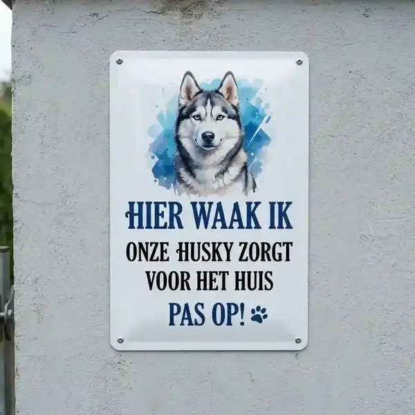 Metalen Waakbord Husky - Hier Waak Ik