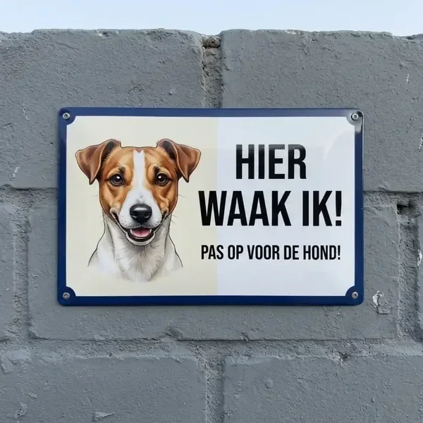 Metal Waakbord Jack Russel - Hier Waak Ik