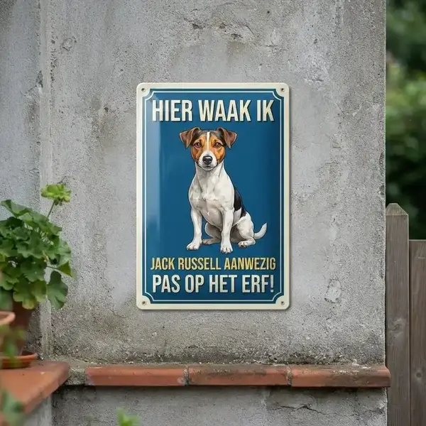 Metalen Waakbord Jack Russell - Hier Waak Ik