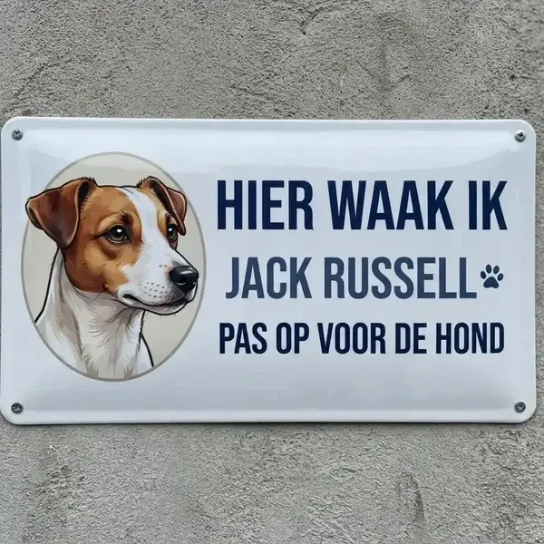 Metalen Waakbord Jack Russell - Hier Waak Ik