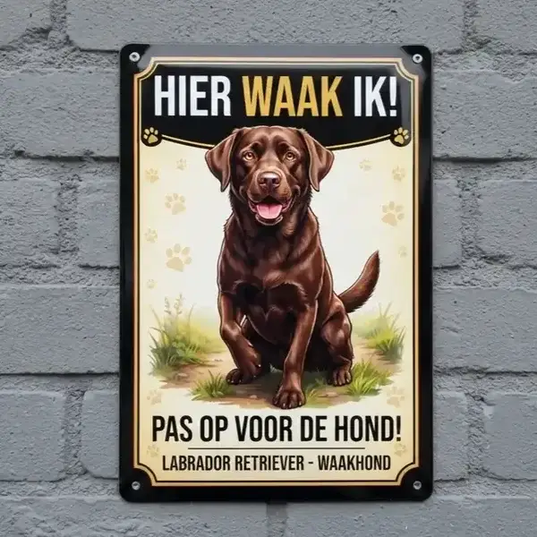 Metalen Waakbord Labrador Retriever - Pas op voor de hond