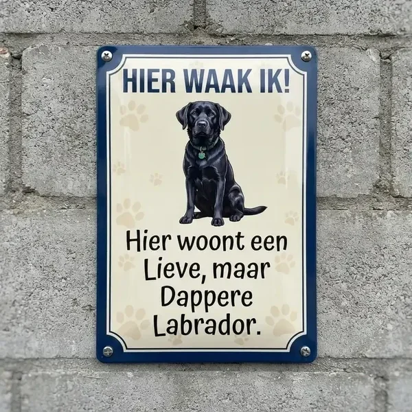 Metalen Waakbord Labrador - Hier Waak Ik