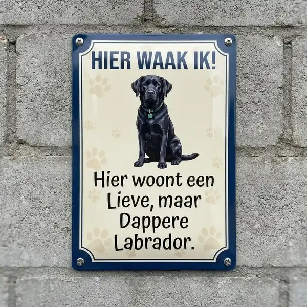 Metalen Waakbord Labrador - Hier Waak Ik