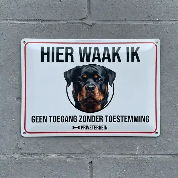 Metalen Waakbord Rottweiler - Hier Waak Ik