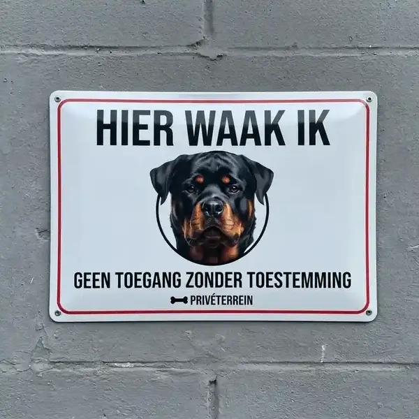 Metalen Waakbord Rottweiler - Hier Waak Ik