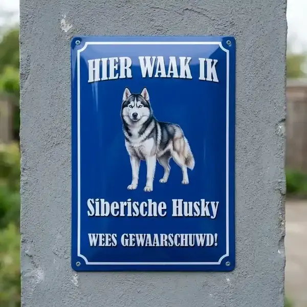 Metalen Waakbord Husky - Hier Waak Ik