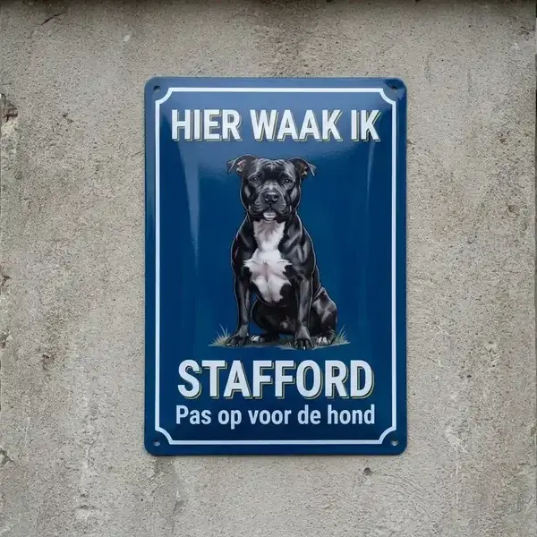 Metalen Waakbord Stafford - Hier Waak Ik - Meertalig