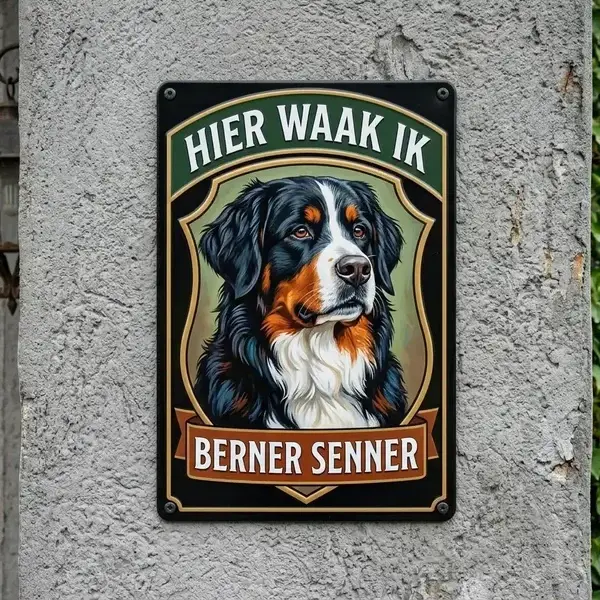 Metalen Waakbord Berner Sennen - Hier Waak Ik