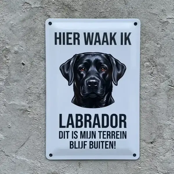Metalen Waakbord Labrador - Hier Waak Ik