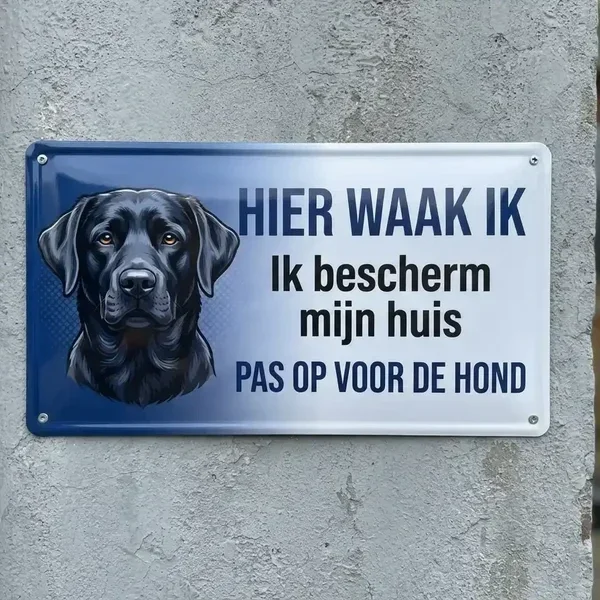 Metalen Waakbord Labrador - Hier Waak Ik