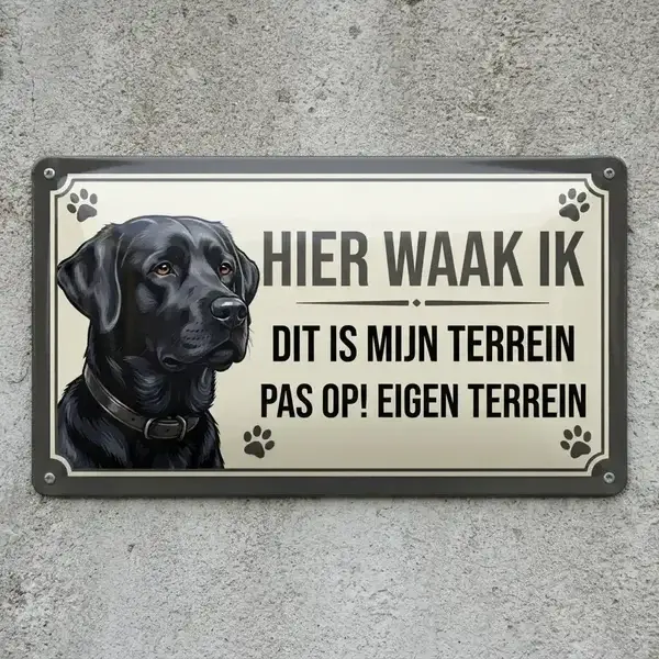 Metalen Waakbord Labrador - Hier Waak Ik