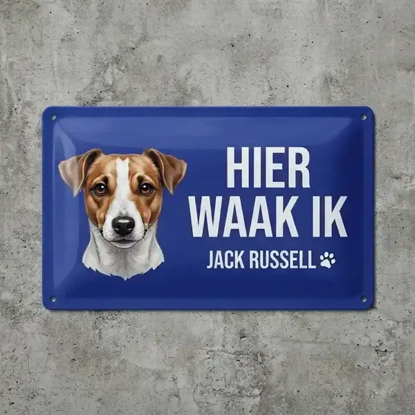 Metalen Waakbord Jack Russell - Hier Waak Ik