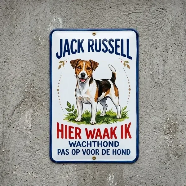 Metalen Waakbord Jack Russell - Hier Waak Ik