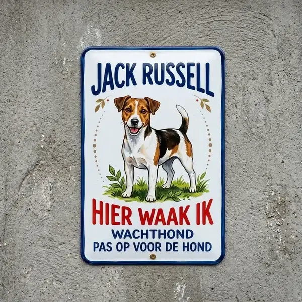 Metalen Waakbord Jack Russell - Hier Waak Ik