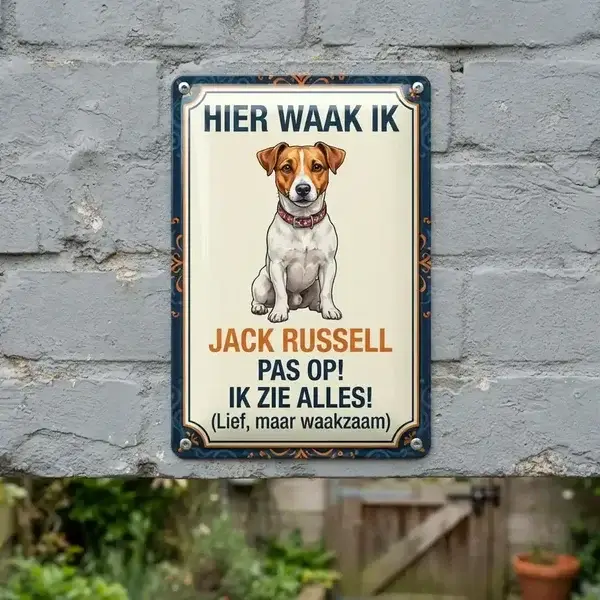 Metalen Waakbord Jack Russell - Hier Waak Ik