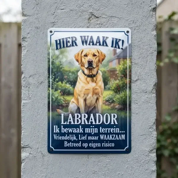 Metalen Waakbord Labrador - Hier Waak Ik