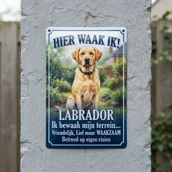 Metalen Waakbord Labrador - Hier Waak Ik