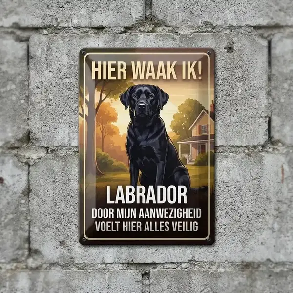 Metalen Waakbord Labrador - Hier Waak Ik