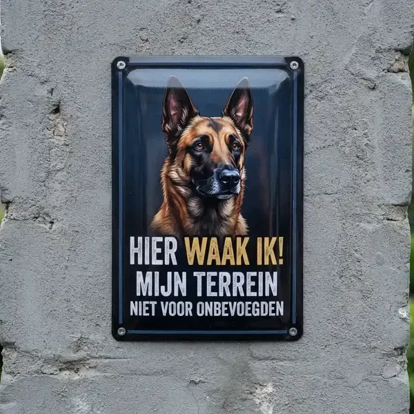 Metalen Waakbord Mechelse Herder - Hier Waak Ik