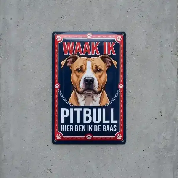 Metalen Waakbord Pitbull - Hier Ben Ik De Baas