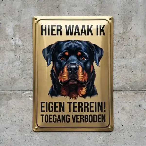 Metal Waakbord Rottweiler - Hier Waak Ik