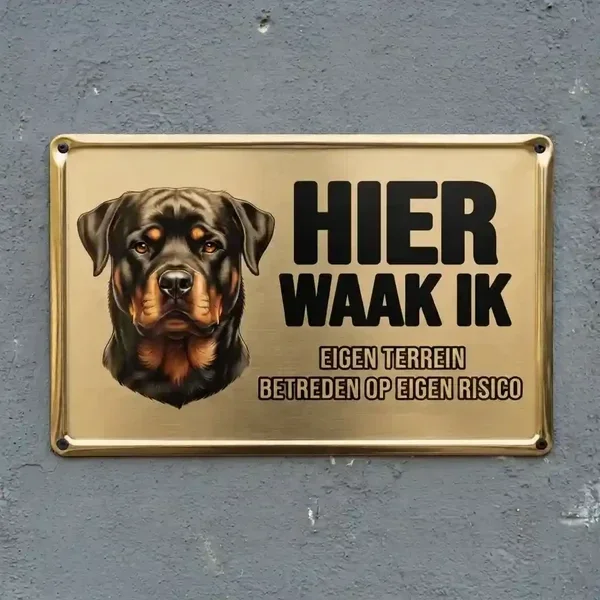 Waakbord Rottweiler - Hier waak ik - Vol metaal