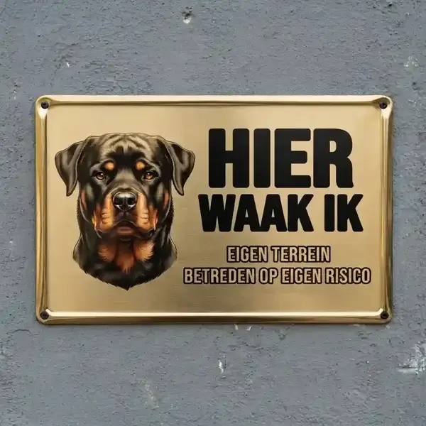 Waakbord Rottweiler - Hier waak ik - Vol metaal