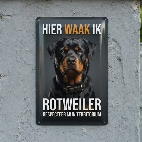 Metaal Waakbord Rottweiler – Hier Waak Ik