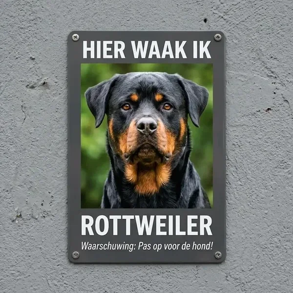 Metalen Waakbord Rottweiler - Hier Waak Ik