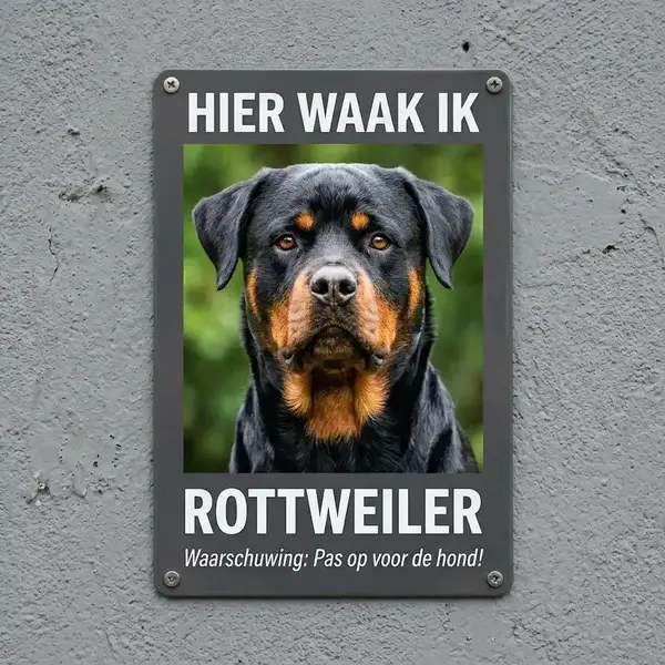 Metalen Waakbord Rottweiler - Hier Waak Ik