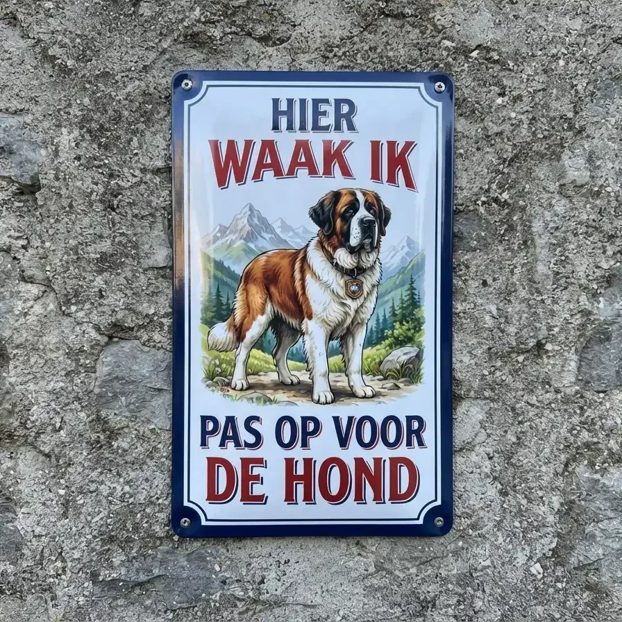 Waakbord Sint-Bernard - Hier waak ik / Pas op voor de hond